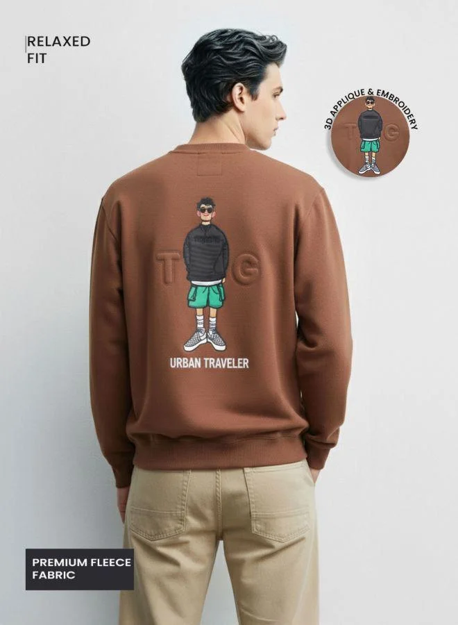 The Indian Garage Co Men Relaxed Fit Embroidered Crew Neck Full Sleeves Sweatshirt