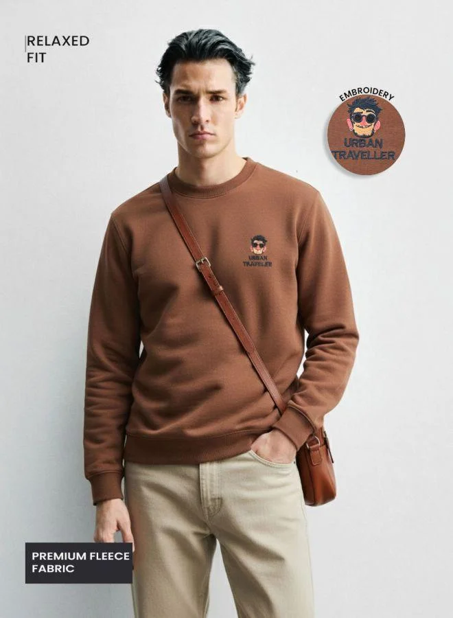 The Indian Garage Co Men Relaxed Fit Embroidered Crew Neck Full Sleeves Sweatshirt