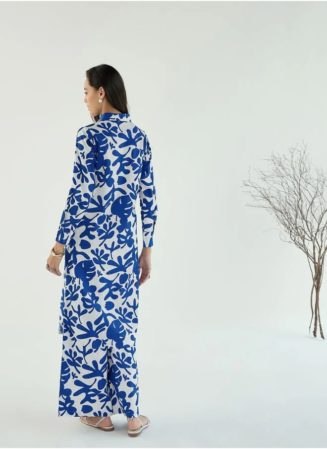 SASSAFRAS Floral Print Longline Shirt & Pants Co-Ords by Styli