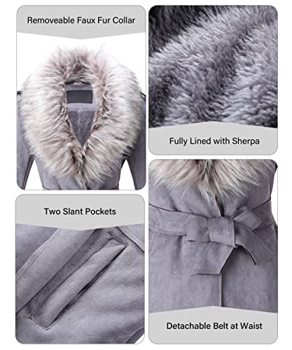 Bellivera Women Faux Suede Leather Jacket Coat with Detachable Fur Collar FF20 Gray L - Image 4