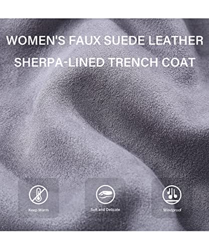 Bellivera Women Faux Suede Leather Jacket Coat with Detachable Fur Collar FF20 Gray L - Image 3