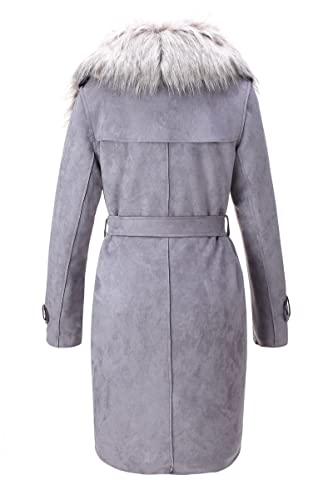 Bellivera Women Faux Suede Leather Jacket Coat with Detachable Fur Collar FF20 Gray L - Image 2