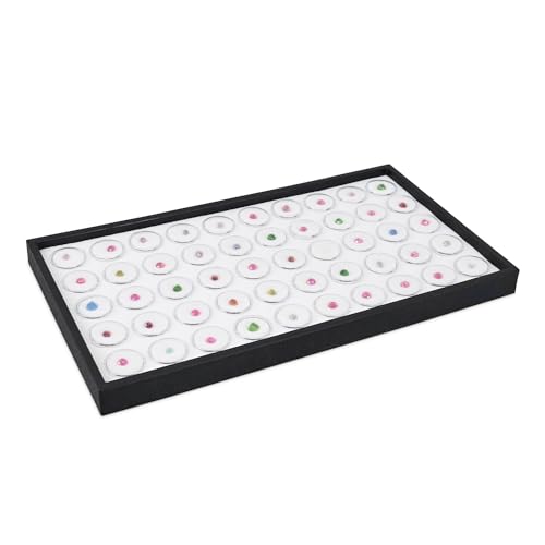 Ikee Design White Foam Gem Jars Showcase Stackable Display Tray for Collectibles, Home Organization Storage Box with 50 Gemstones and Bead Storage Jars, White Foam/Black Tray - Image 1
