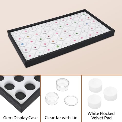 Ikee Design White Foam Gem Jars Showcase Stackable Display Tray for Collectibles, Home Organization Storage Box with 50 Gemstones and Bead Storage Jars, White Foam/Black Tray - Image 4