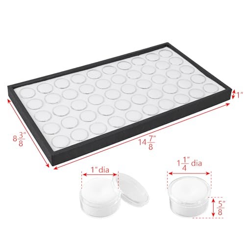 Ikee Design White Foam Gem Jars Showcase Stackable Display Tray for Collectibles, Home Organization Storage Box with 50 Gemstones and Bead Storage Jars, White Foam/Black Tray - Image 2