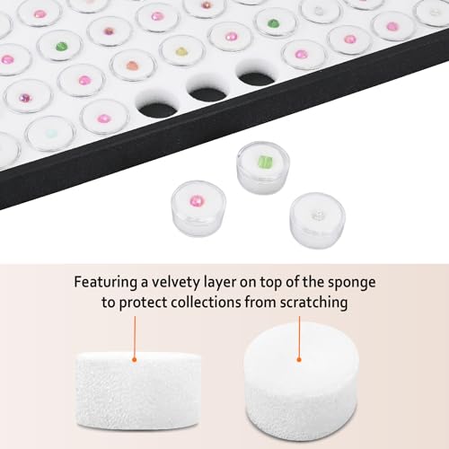 Ikee Design White Foam Gem Jars Showcase Stackable Display Tray for Collectibles, Home Organization Storage Box with 50 Gemstones and Bead Storage Jars, White Foam/Black Tray - Image 3