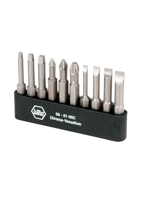 WIHA 74988 Slotted Phillips and Square Power Bit Set with Holder 10Piece