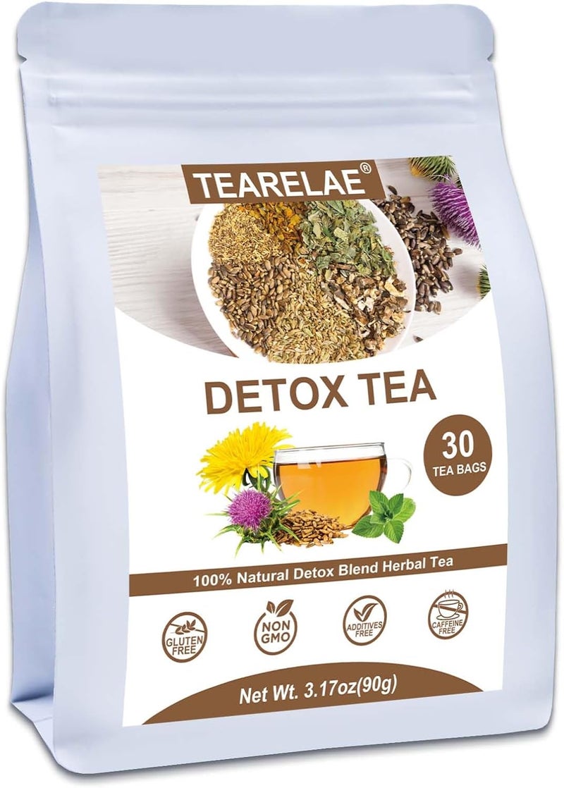 TEARELAE Detox Tea - 30 Count Herbal Tea Bags with Milk Thistle, Dandelion, Licorice, Fennel, Turmeric, and Peppermint for Liver Support - Image 1