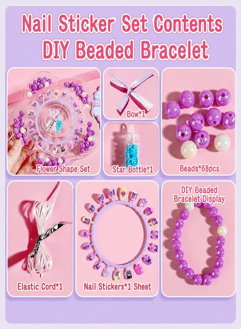 BELANO 85Pcs Kids Nails and DIY Jewelry Making Kit, Girls Press On Nails for Kids with Self Adhesive Backing,  Beads for Bracelets Craft Set - Image 2