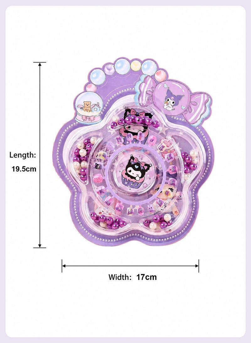 BELANO 85Pcs Kids Nails and DIY Jewelry Making Kit, Girls Press On Nails for Kids with Self Adhesive Backing,  Beads for Bracelets Craft Set - Image 3