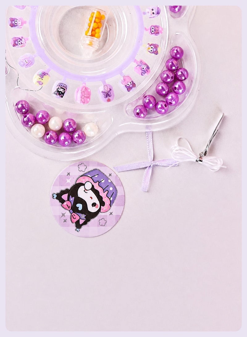 BELANO 85Pcs Kids Nails and DIY Jewelry Making Kit, Girls Press On Nails for Kids with Self Adhesive Backing,  Beads for Bracelets Craft Set - Image 4