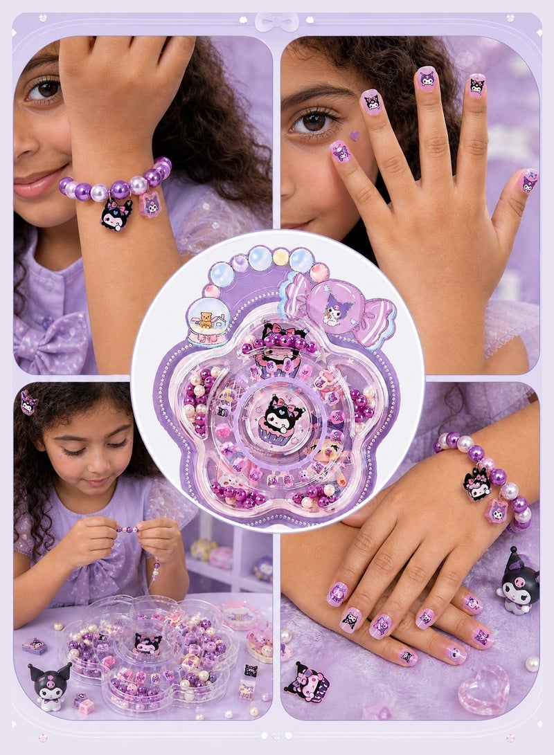 BELANO 85Pcs Kids Nails and DIY Jewelry Making Kit, Girls Press On Nails for Kids with Self Adhesive Backing,  Beads for Bracelets Craft Set - Image 5
