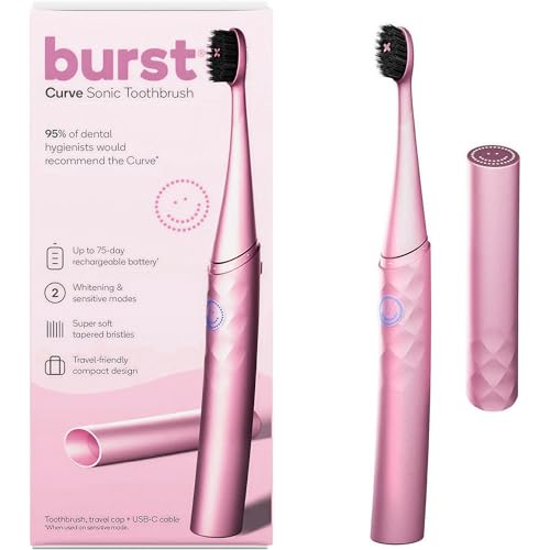 Burst Curve Sonic Electric Toothbrush for Adults Blush Pink Slim Travel Brush with Cover Ultra Soft Bristles Up to 2 Month Rechargeable Battery Two Modes Timer - Image 1