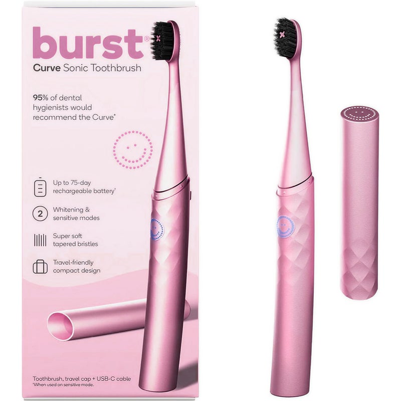 Burst Curve Sonic Electric Toothbrush for Adults Blush Pink Slim Travel Brush with Cover Ultra Soft Bristles Up to 2 Month Rechargeable Battery Two Modes Timer - Image 2