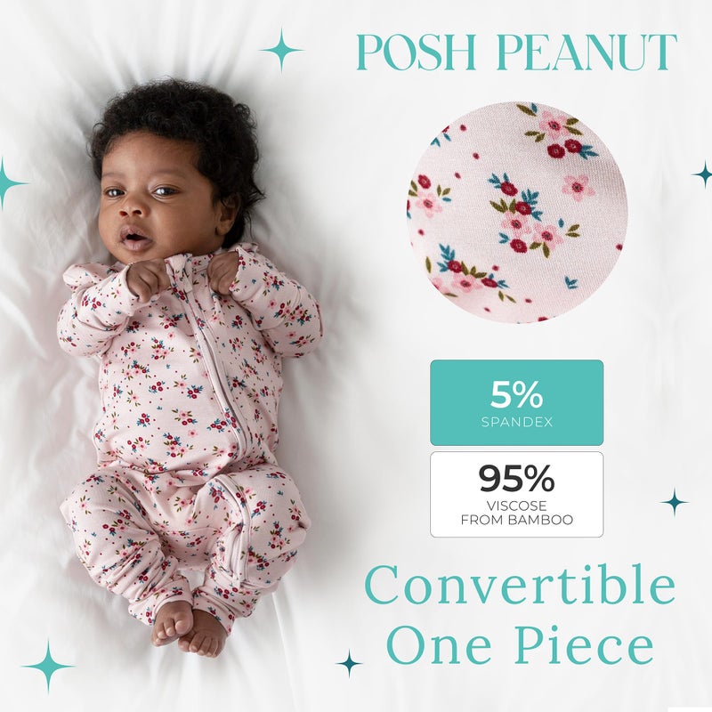 Posh Peanut Convertible Baby Sleepers - Girls Footless Baby Pajamas with 2 Way Zipper for Easy Diaper Changes - Agnes, 6-9 Months - Image 2