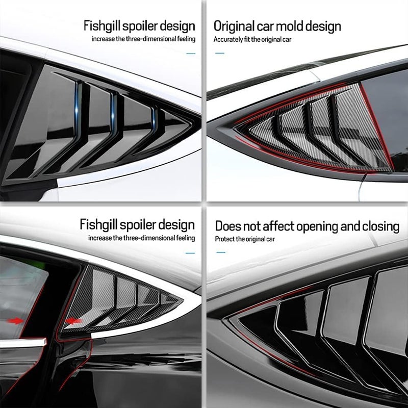 KUNGKIC Sport Style ABS Sun Rain Shade Vent Louvers for Tesla Model 3 2017-2024, 2PCS, Carbon Fibre - Image 3
