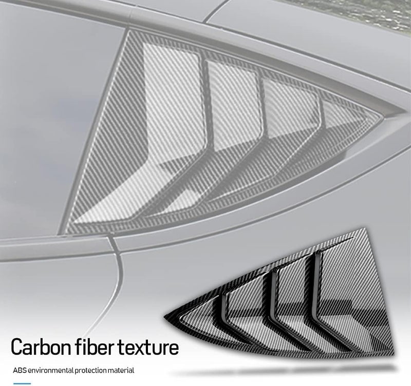 KUNGKIC Sport Style ABS Sun Rain Shade Vent Louvers for Tesla Model 3 2017-2024, 2PCS, Carbon Fibre - Image 4
