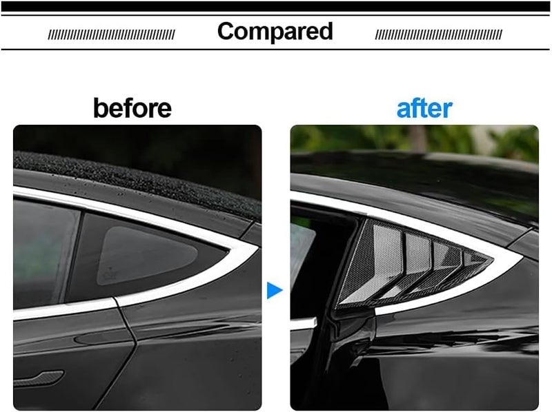 KUNGKIC Sport Style ABS Sun Rain Shade Vent Louvers for Tesla Model 3 2017-2024, 2PCS, Carbon Fibre - Image 2