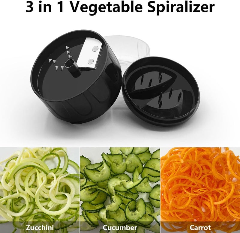 SHAREWIN 3 in 1 Vegetable Spiralizer Slicer, Adjustable Zucchini Carrot Noodle Maker, Cucumber Spiral Cutter, Easy to Use Kitchen Tool（Black） - Image 4