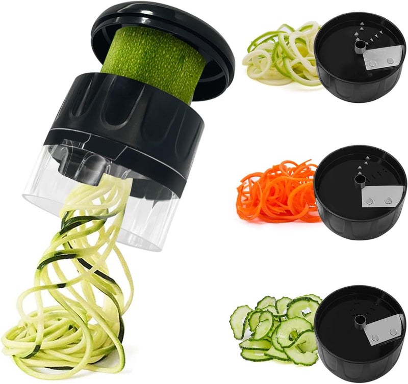 SHAREWIN 3 in 1 Vegetable Spiralizer Slicer, Adjustable Zucchini Carrot Noodle Maker, Cucumber Spiral Cutter, Easy to Use Kitchen Tool（Black） - Image 1