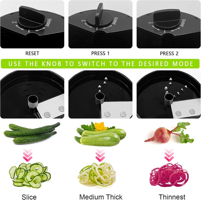 SHAREWIN 3 in 1 Vegetable Spiralizer Slicer, Adjustable Zucchini Carrot Noodle Maker, Cucumber Spiral Cutter, Easy to Use Kitchen Tool（Black） - Image 2
