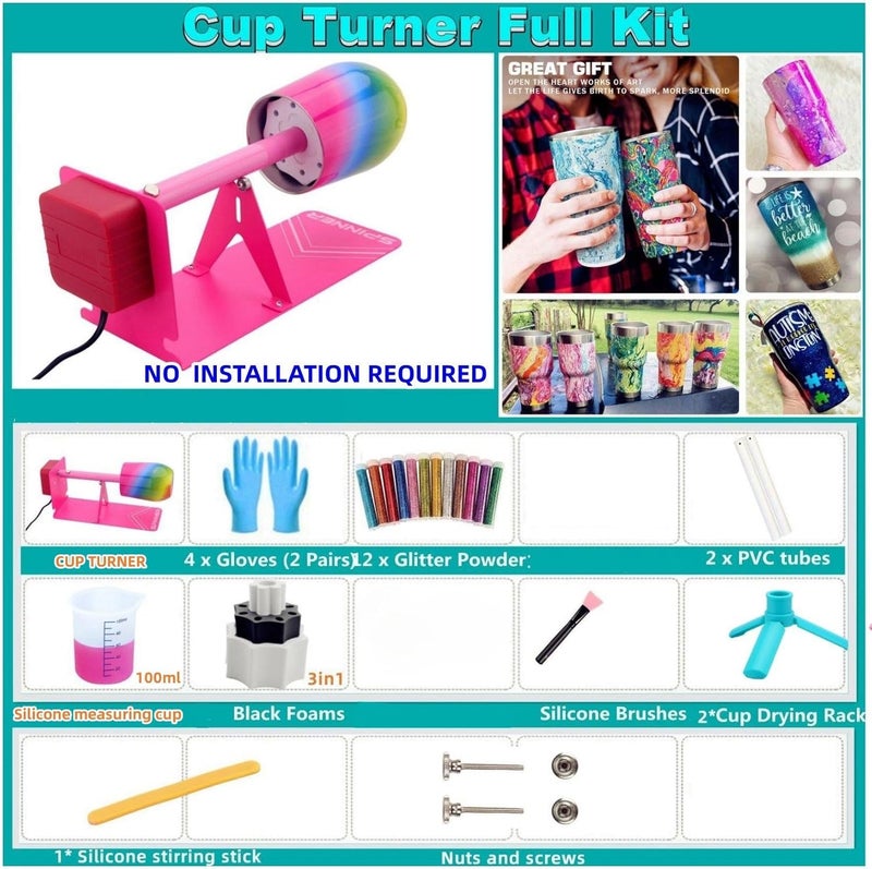 LFSUM Cup Turner for Crafts Tumbler Cup Spinner Machine Kit,Wood Cuptisserie Turner DIY Glitter Epoxy Tumblers with Silent UL Motor Safety Switch 2 Foams Accessories (Simple) - Image 5