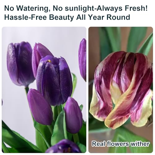 Bailikang 20PCS Fake Tulips 12' Artificial Tulip Silk Flowers Fake PU Bouquet Artificial Flowers Faux Flowers with Gift Box Soft Faux Tulips Bouquets Arrangements for Party Wedding Home - Image 5