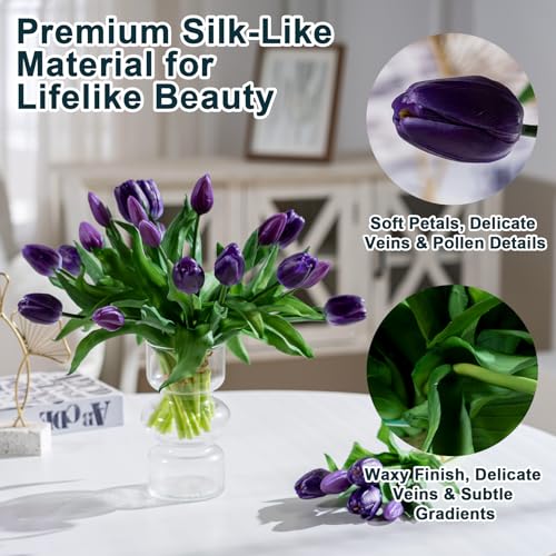 Bailikang 20PCS Fake Tulips 12' Artificial Tulip Silk Flowers Fake PU Bouquet Artificial Flowers Faux Flowers with Gift Box Soft Faux Tulips Bouquets Arrangements for Party Wedding Home - Image 2