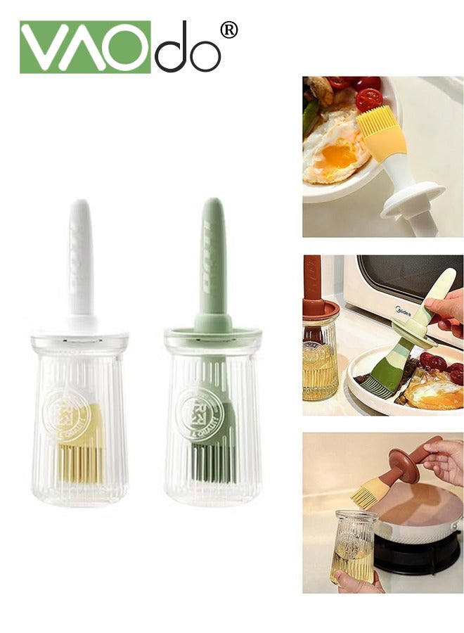 VAOdo 2PCS Silicone Oil Dispenser with Brush, Oil Dispenser Glass Bottle, Heat-resistant Brush, Cooking Vinegar and Sauce Dispenser for BBQ Grill Frying - Image 1