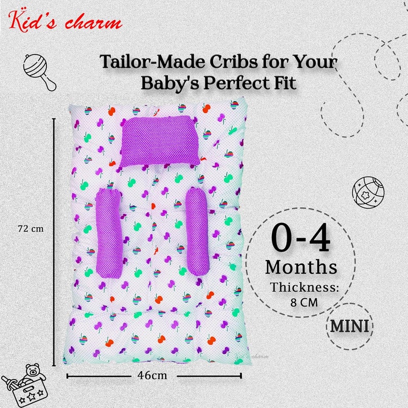 Kid's Charm Kids Charm Baby Sleeping CherryMini Portable 2 in 1 for 0 to 4 Months New Born Baby Baby Sleeping Bed Cotton PillowViolet - Image 2