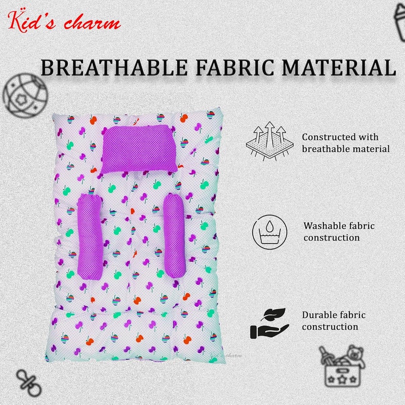 Kid's Charm Kids Charm Baby Sleeping CherryMini Portable 2 in 1 for 0 to 4 Months New Born Baby Baby Sleeping Bed Cotton PillowViolet - Image 4