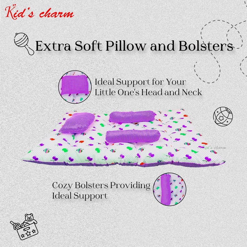 Kid's Charm Kids Charm Baby Sleeping CherryMini Portable 2 in 1 for 0 to 4 Months New Born Baby Baby Sleeping Bed Cotton PillowViolet - Image 3
