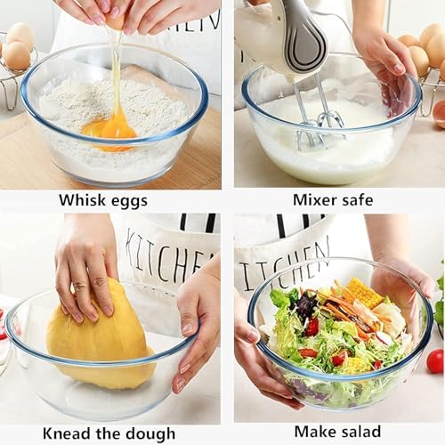 Femora Borosilicate Glass Mixing Bowl with Lid, 2 Pcs Set (400ml & 1050ml), Serving Bowl, Kitchen, Oven & Microwave, Dishwasher and Freezer Safe, Scratch Resistant, Round, Transparent - Image 4