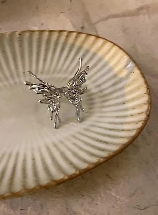 Take Two Silver Tone Butterfly Drip Ring