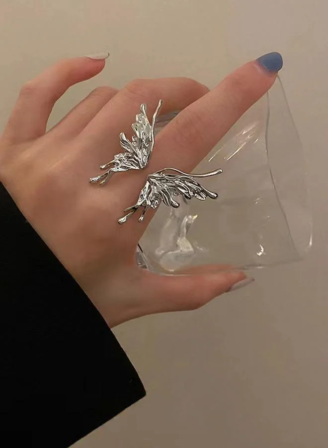 Take Two Silver Tone Butterfly Drip Ring