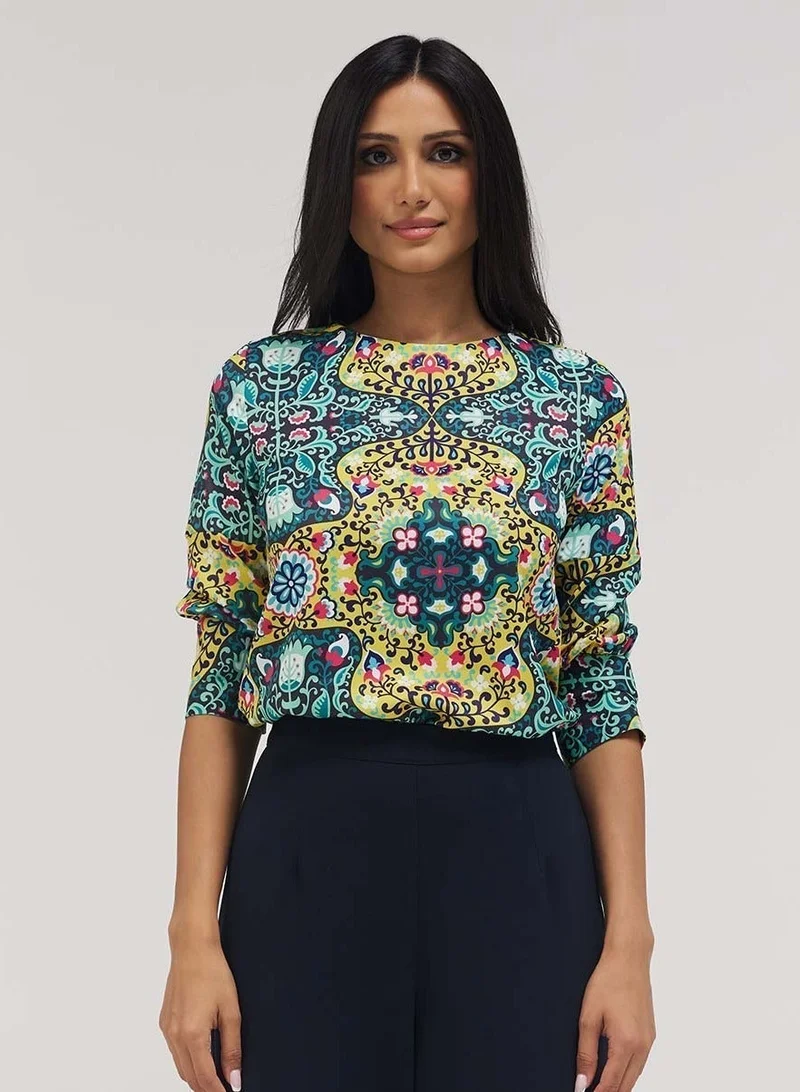 Zigzag Half Sleeve Chiffon Top With A Cuffed Sleeve