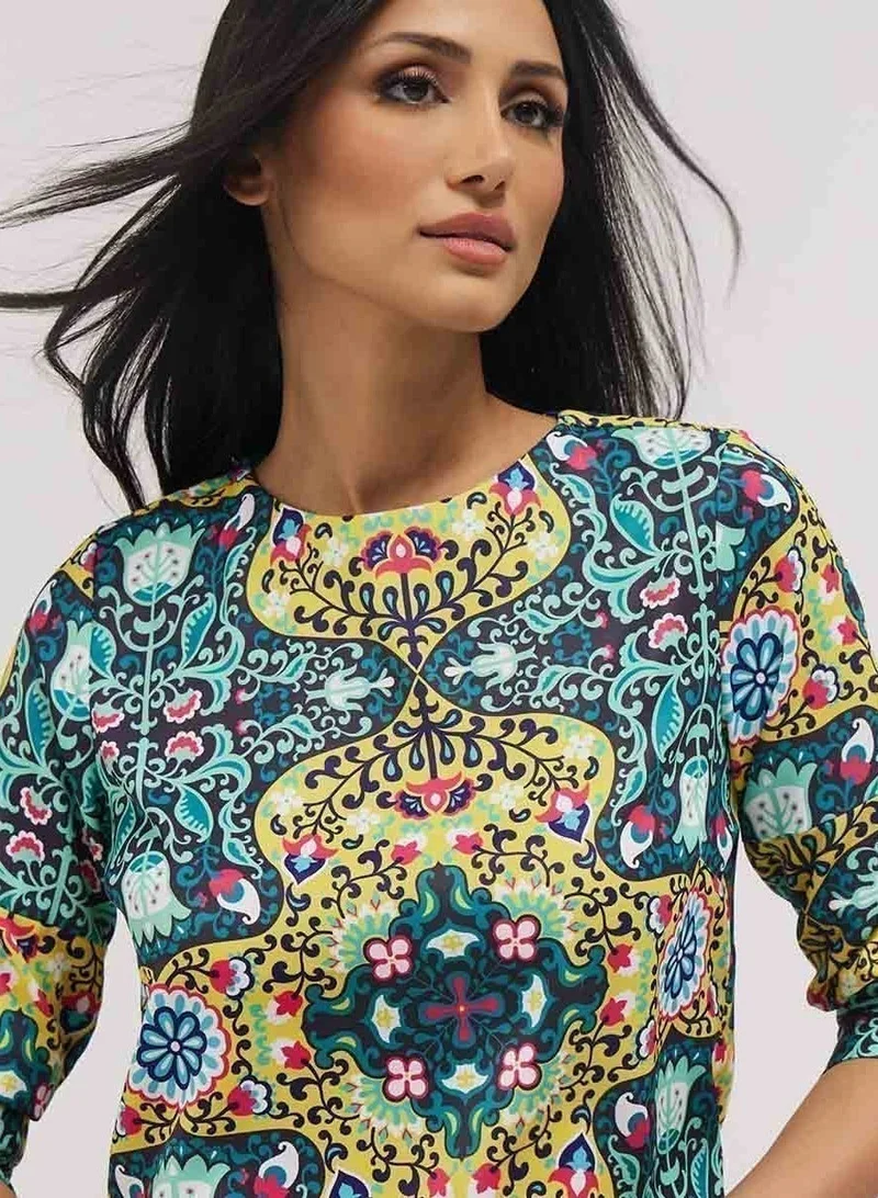 Zigzag Half Sleeve Chiffon Top With A Cuffed Sleeve