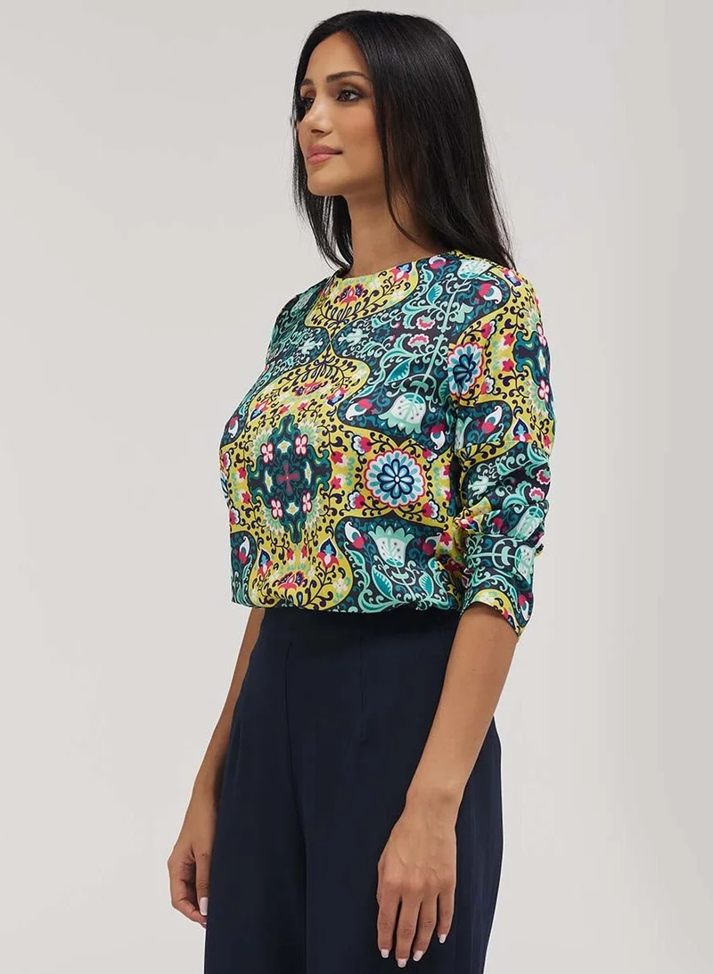 Zigzag  Half Sleeve Chiffon Top With A Cuffed Sleeve for Women | Best Price UAE