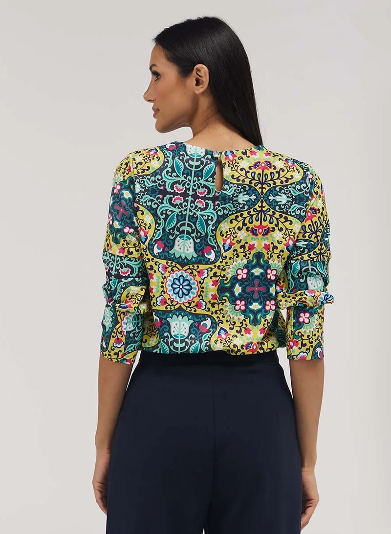 Zigzag  Half Sleeve Chiffon Top With A Cuffed Sleeve for Women | Best Price UAE