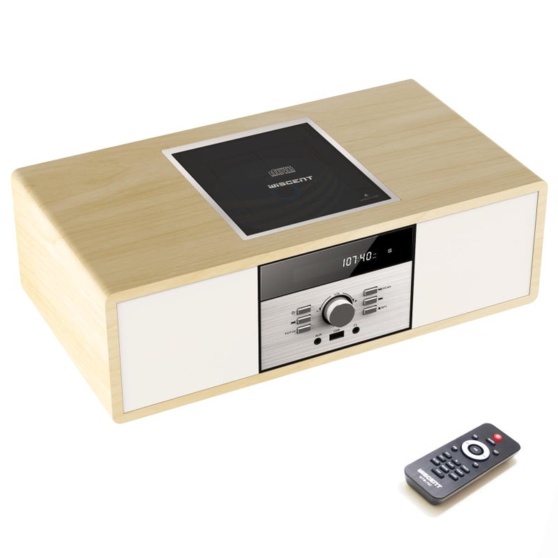 WISCENT Nostalgic Bluetooth Stereo System for Home, WISCENT Vintage Micro HiFi Systems CD Player,with Bluetooth Audio Streaming,FM Radio,USB Port,Aux-in,Earphone Port (Wood Color) - Image 1