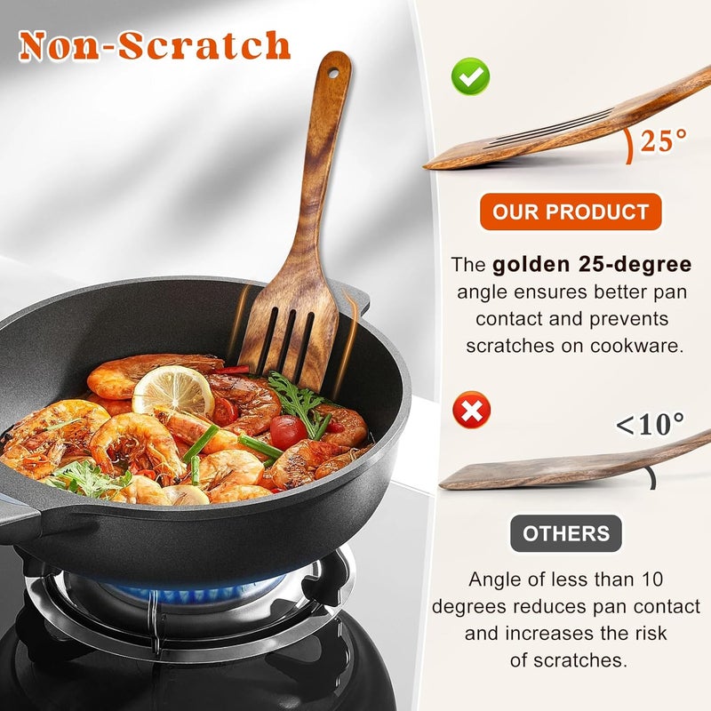 MemoGem 2Pcs Wooden Spatula, Acacia Solid & Slotted Turner Spatula Set, Long Handle Flat Frying Spatulas, Ideal Kitchen Gift for Mother and Grandma, Kitchen Utensils Set for Cooking, Frying, Baking - Image 3