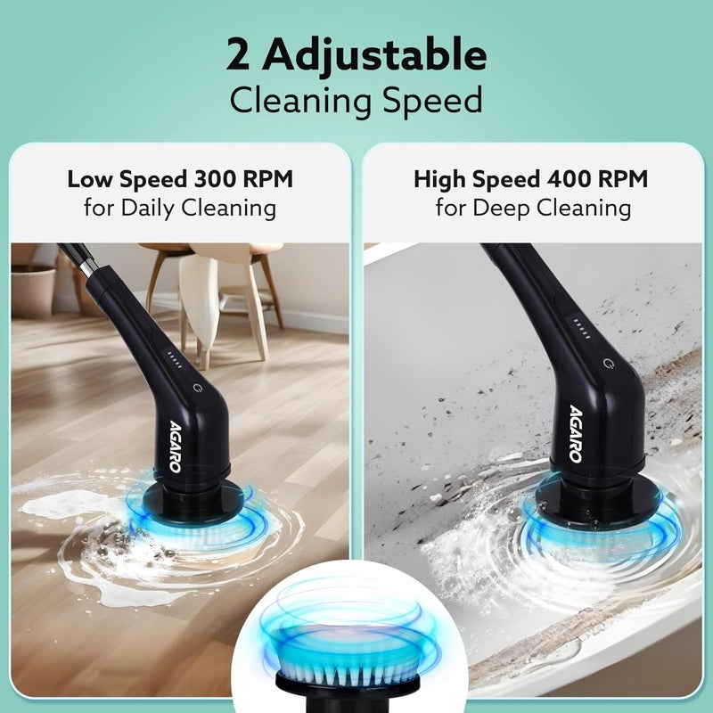 AGARO Royal Electric Spin Scrubber, Cleaning Brush Scrubber for Home, 400RPM/Mins-8 Replaceable Brush Heads-90Mins Work Time, 3 Adjustable Size, 2 Adjustable Speeds - Image 2