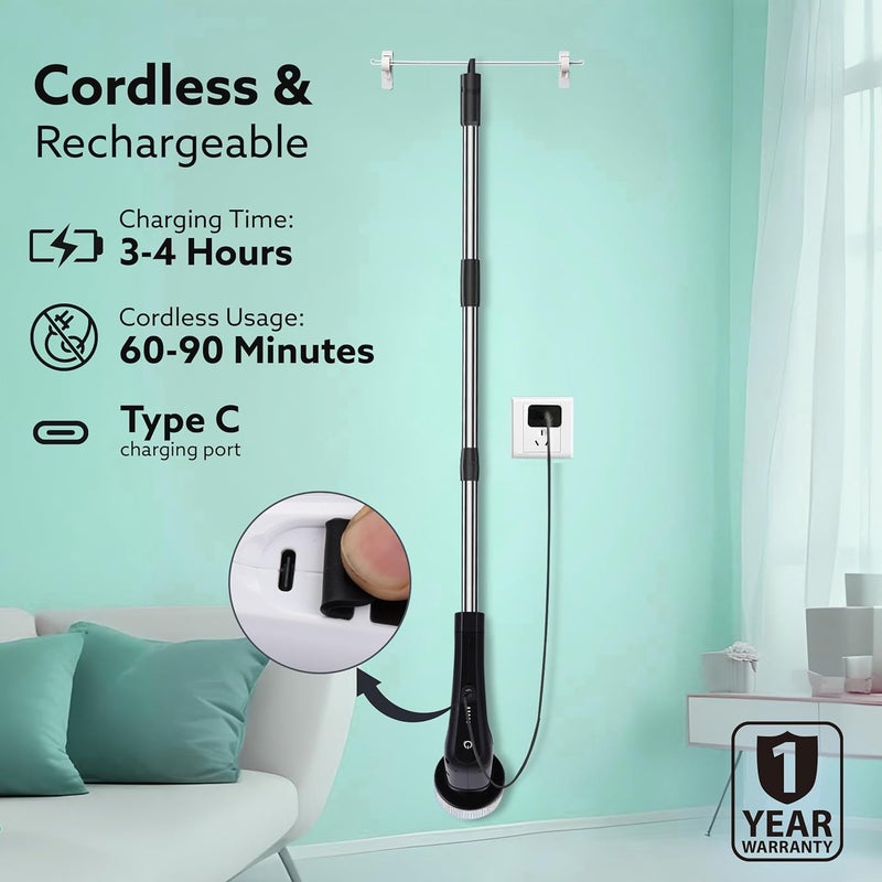 AGARO Royal Electric Spin Scrubber, Cleaning Brush Scrubber for Home, 400RPM/Mins-8 Replaceable Brush Heads-90Mins Work Time, 3 Adjustable Size, 2 Adjustable Speeds - Image 4