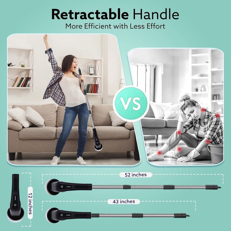 AGARO Royal Electric Spin Scrubber, Cleaning Brush Scrubber for Home, 400RPM/Mins-8 Replaceable Brush Heads-90Mins Work Time, 3 Adjustable Size, 2 Adjustable Speeds - Image 3