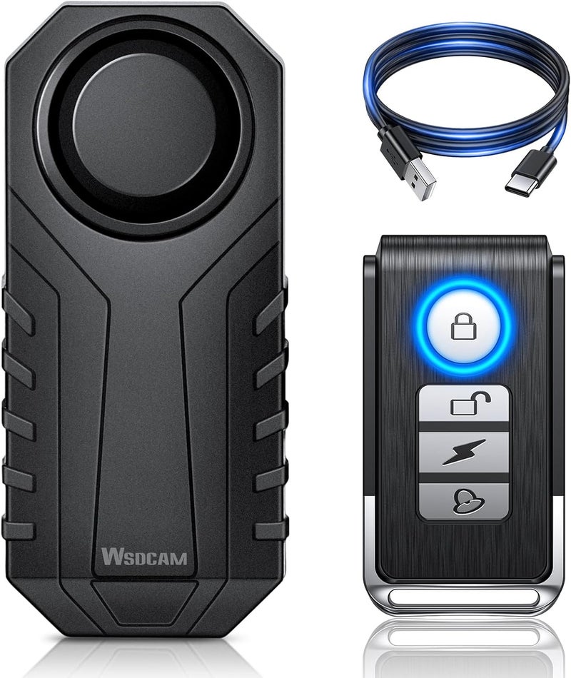 wsdcam Wireless Bike Alarm with Remote, Rechargeable Bicycle Alarm System Anti Theft, IP65 Waterproof, 113dB Loud Bike Alarms for E-Bikes, Motorcycles, Scooter, Outdoor Riding and Cycling Safety - Image 1