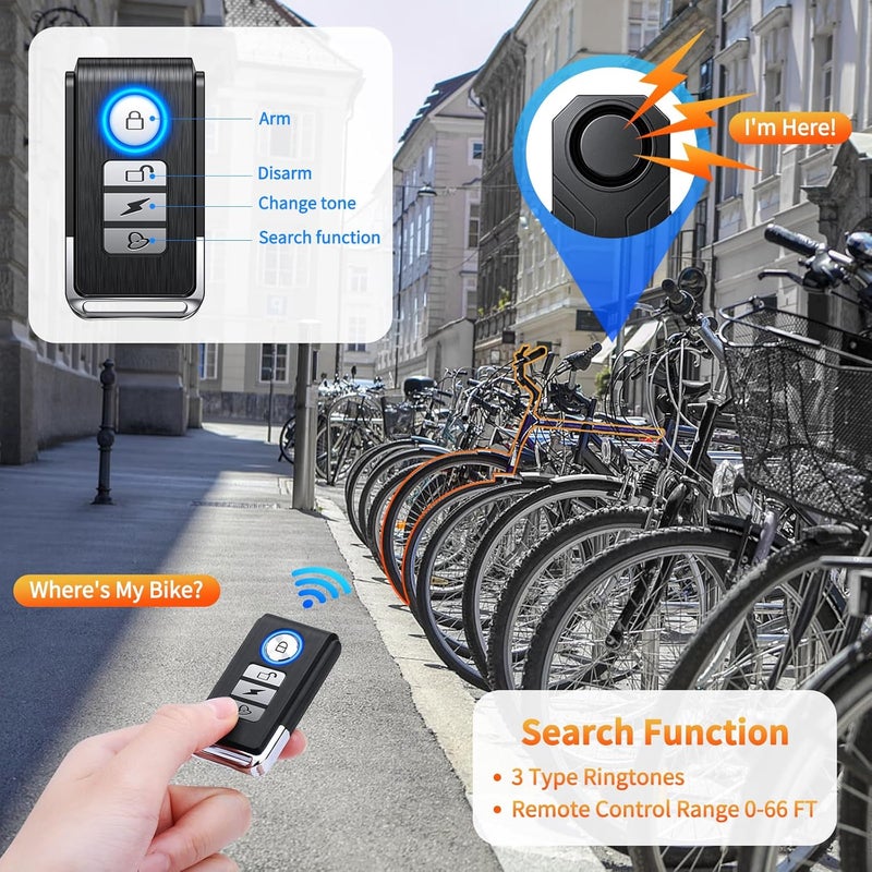 wsdcam Wireless Bike Alarm with Remote, Rechargeable Bicycle Alarm System Anti Theft, IP65 Waterproof, 113dB Loud Bike Alarms for E-Bikes, Motorcycles, Scooter, Outdoor Riding and Cycling Safety - Image 5