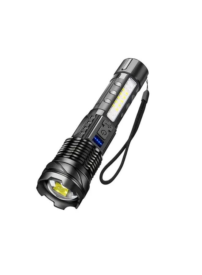 1PACK High Power LED Flashlight With COB Warning Light Rechargeable Zoomable For Outdoor - Image 1