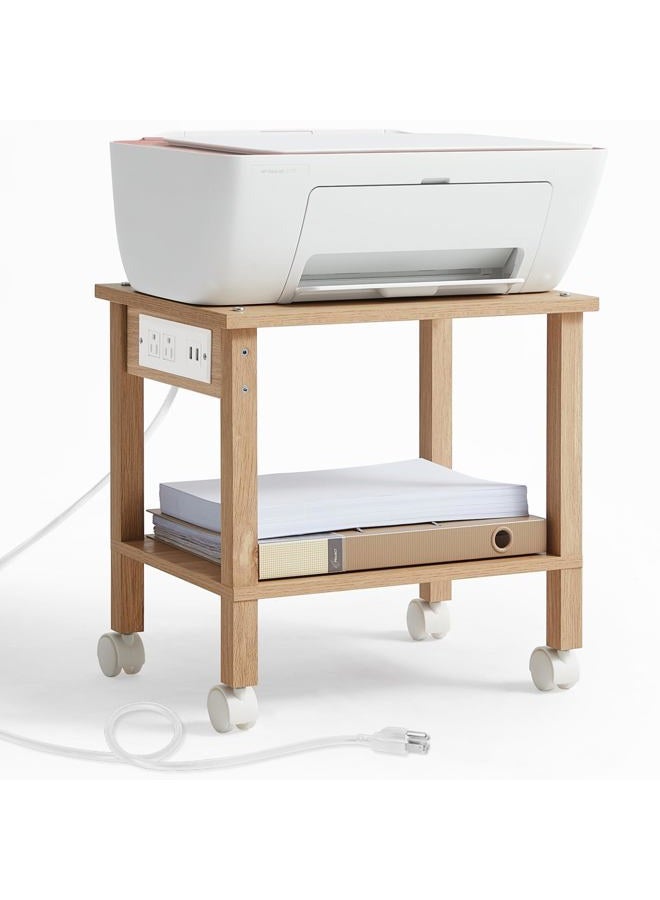 YUFAM 2-Tier Printer Stand with Charging Post-Wood - Image 1