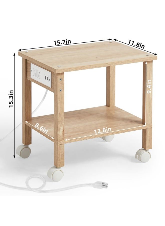 YUFAM 2-Tier Printer Stand with Charging Post-Wood - Image 3