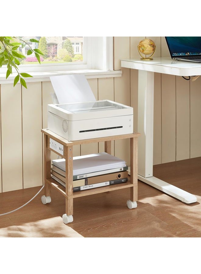 YUFAM 2-Tier Printer Stand with Charging Post-Wood - Image 2